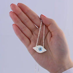 CZ Evil Eye Necklace Sterling Silver with Blue Evil Eye Bead Pendant Necklace