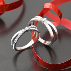 CZ Enchanted Bow Silver Couple Promise Rings Set Couple Ring