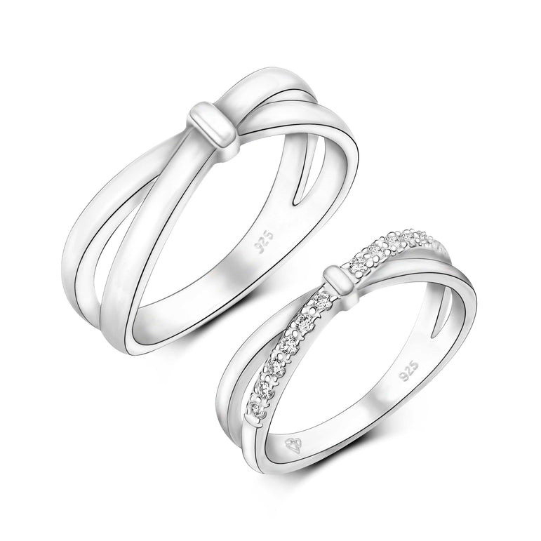CZ Enchanted Bow Silver Couple Promise Rings Set Couple Ring
