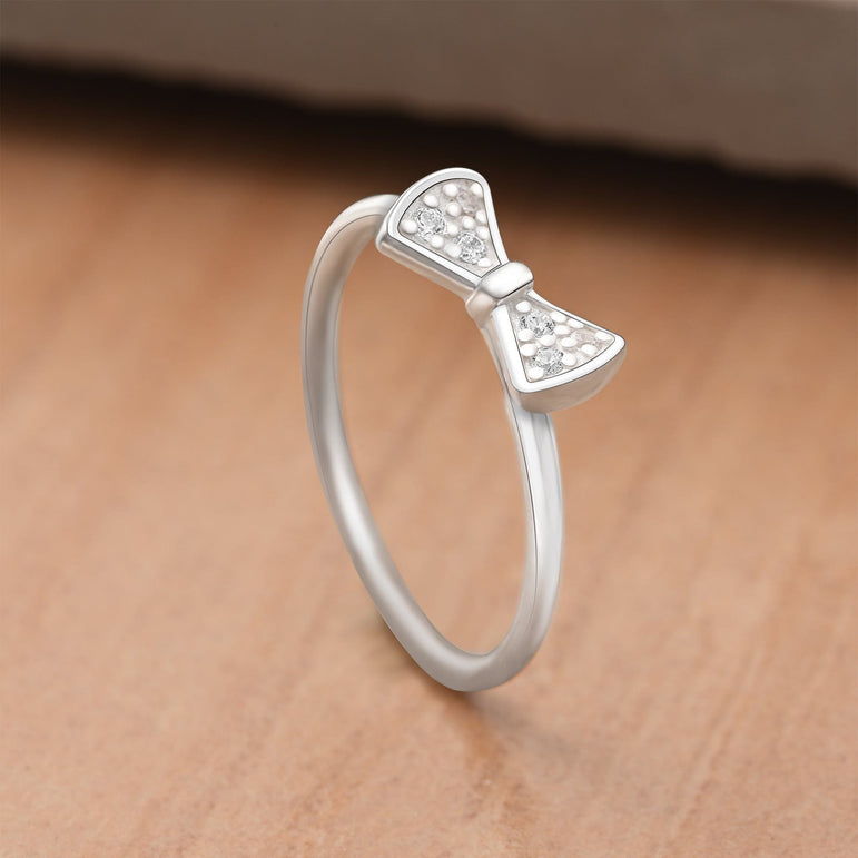CZ Bowtie Ribbon Sterling Silver Stackable Rings Stacking Ring