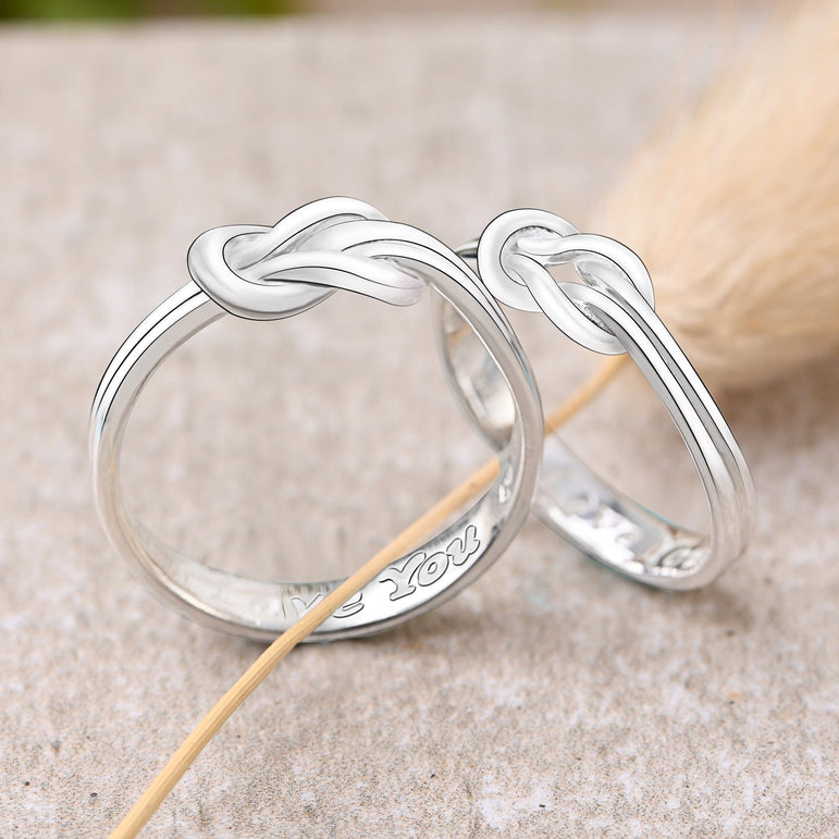 Braided Knot Silver Promise Rings for Couples Set Couple Ring