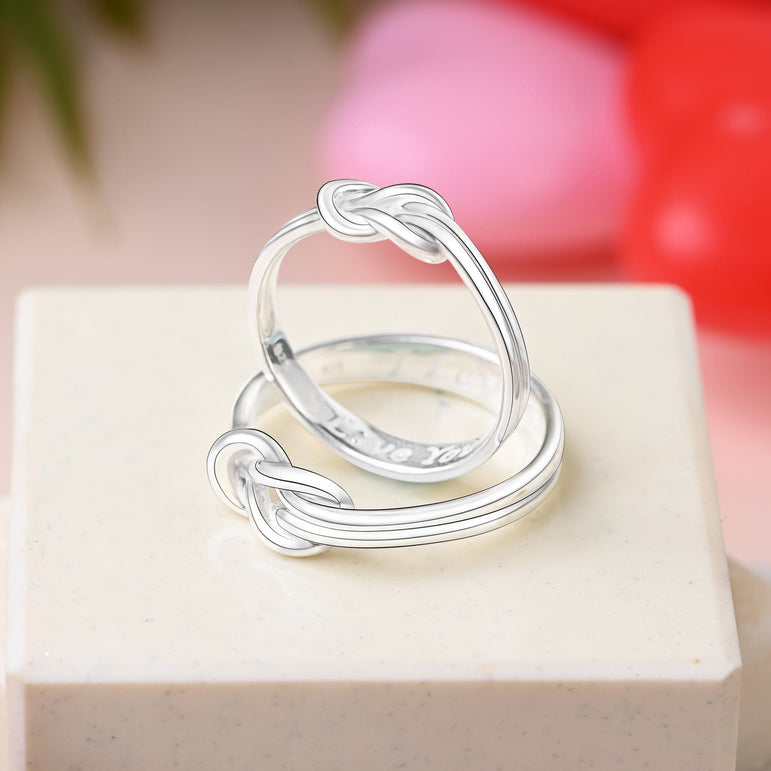 Braided Knot Silver Promise Rings for Couples Set Couple Ring