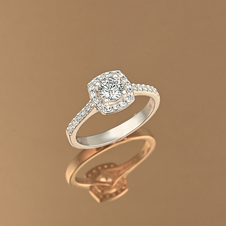 Square Halo Engagement Ring Sterling Silver CZ Channel Band Promise Ring