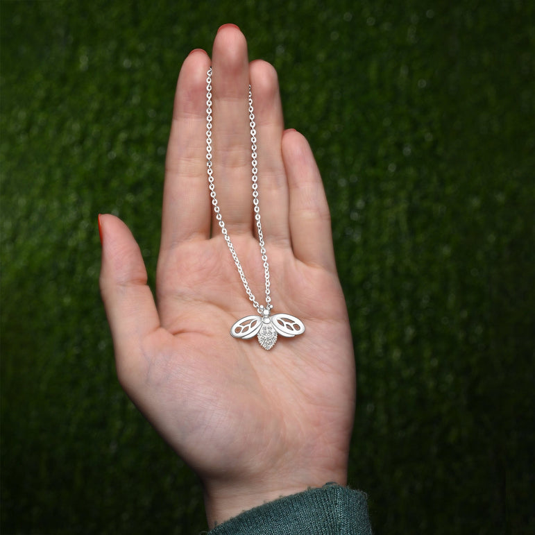 CZ Queen Bumble Bee Necklace Sterling Silver Pendant Necklace