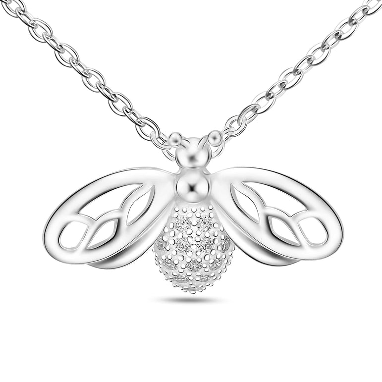 CZ Queen Bumble Bee Necklace Sterling Silver Pendant Necklace