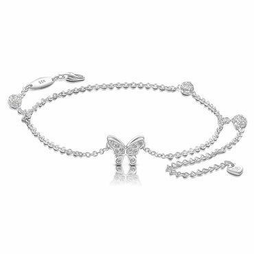 CZ Butterfly Ankle Bracelet Sterling Silver Anklet