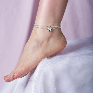 CZ Butterfly Ankle Bracelet Sterling Silver Anklet