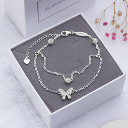 CZ Butterfly Ankle Bracelet Sterling Silver Anklet