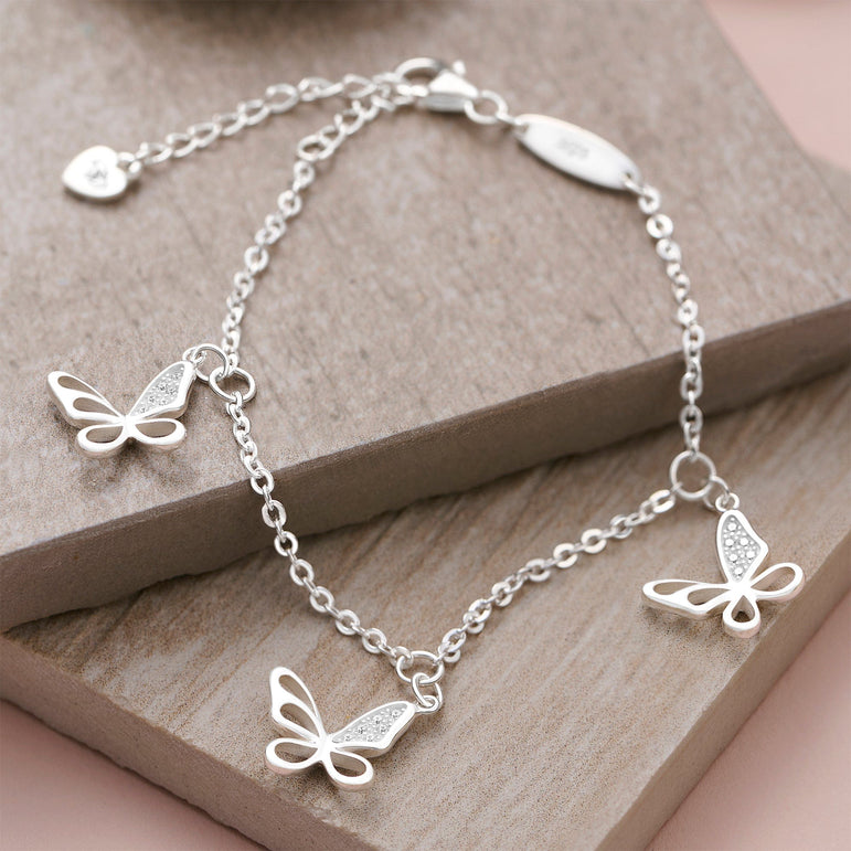 CZ Open Wings Butterfly Bracelet Sterling Silver Bracelet