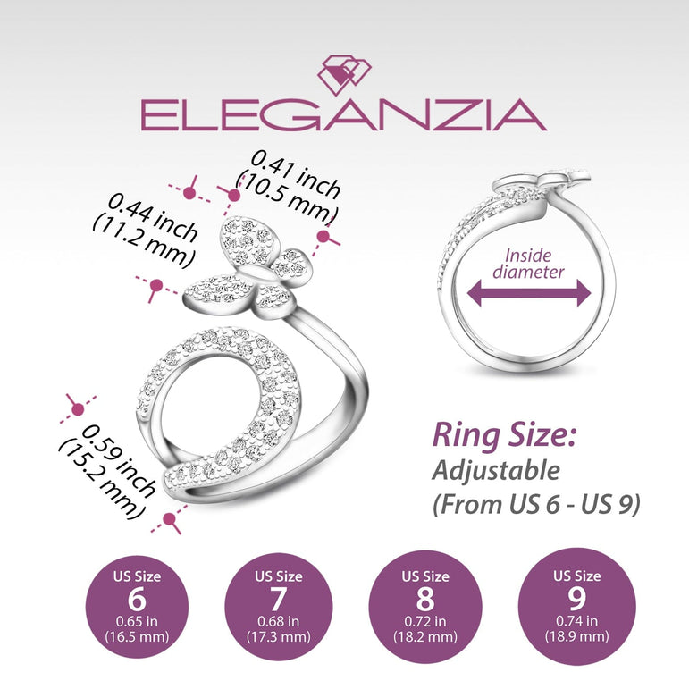 Silver Butterfly Ring Bypass Ring Band Adjustable Adjustable Ring