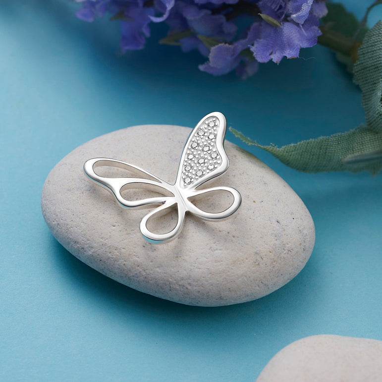 CZ Open Wings Butterfly Sterling Silver Pendant Charms & Pendants