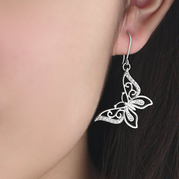 CZ Butterfly Earrings Silver Dangle Earrings Drop Earrings