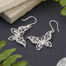 CZ Butterfly Earrings Silver Dangle Earrings Drop Earrings
