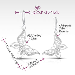 CZ Butterfly Earrings Silver Dangle Earrings Drop Earrings