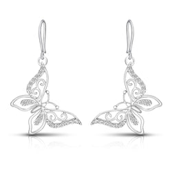 CZ Butterfly Earrings Silver Dangle Earrings Drop Earrings