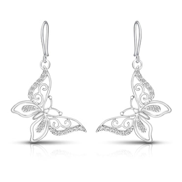 CZ Butterfly Earrings Silver Dangle Earrings Drop Earrings