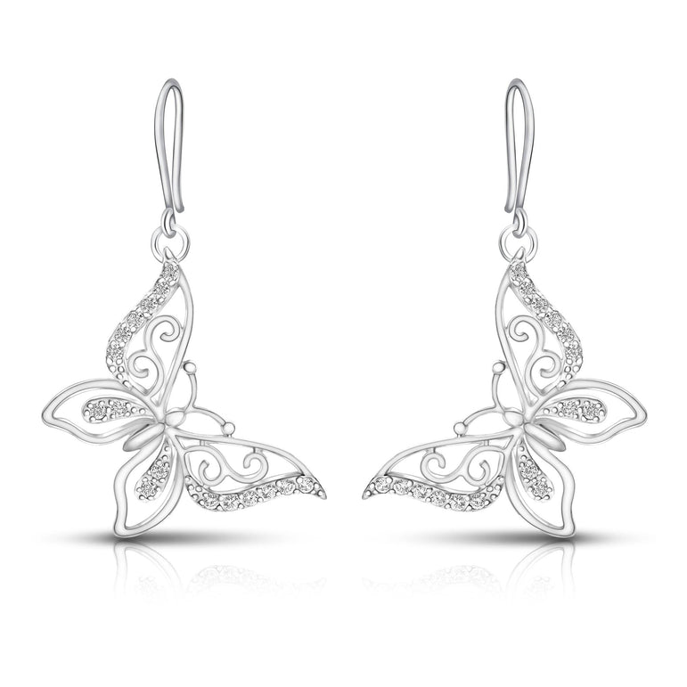 CZ Butterfly Earrings Silver Dangle Earrings Drop Earrings