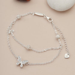 CZ Butterfly Ankle Bracelet Sterling Silver Anklet