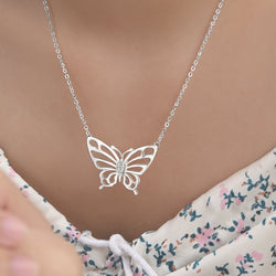 Simple CZ Butterfly Silver Necklace Pendant Necklace