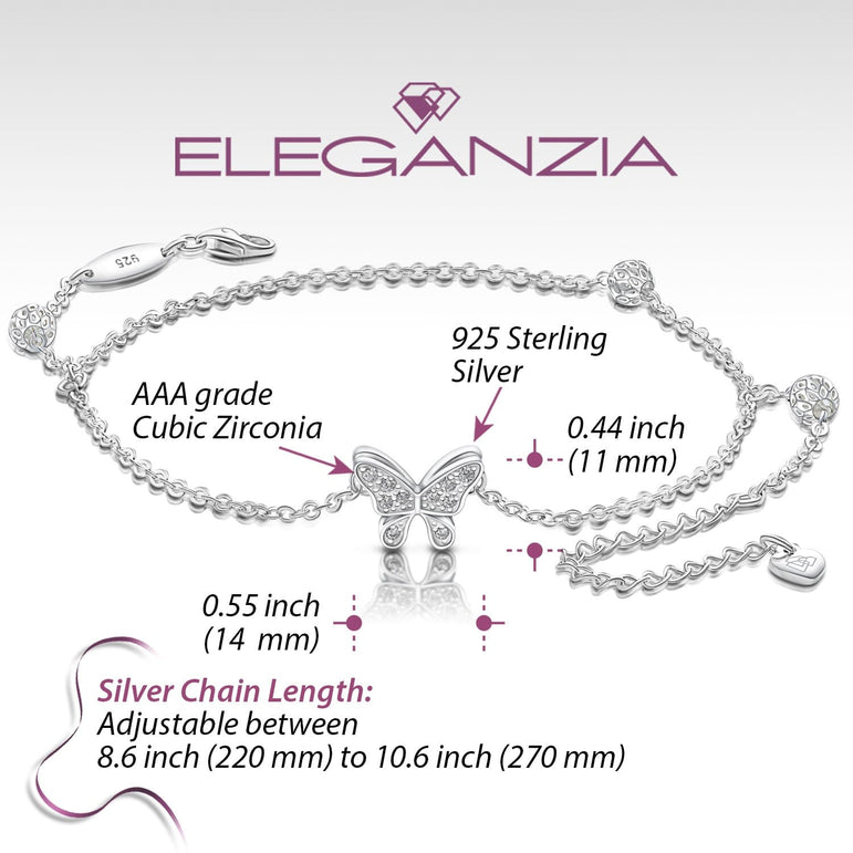 CZ Butterfly Ankle Bracelet Sterling Silver Anklet