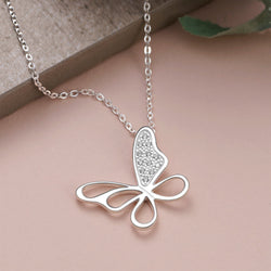 CZ Open Wings Butterfly Silver Necklace Necklaces
