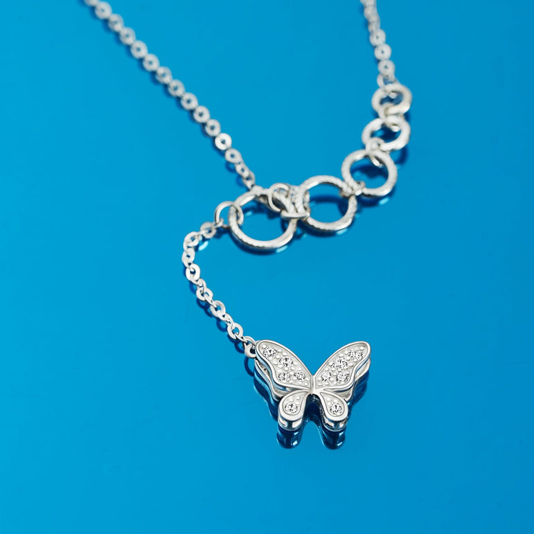 CZ Butterfly Lariat Necklace Sterling Silver Y Necklace