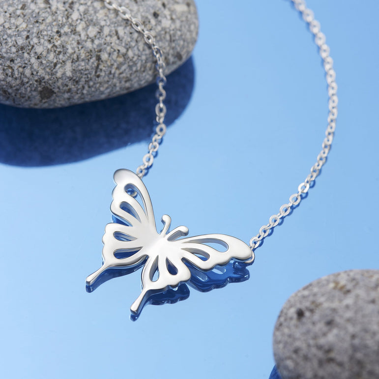 Classic Butterfly Sterling Silver Necklace Bracelet