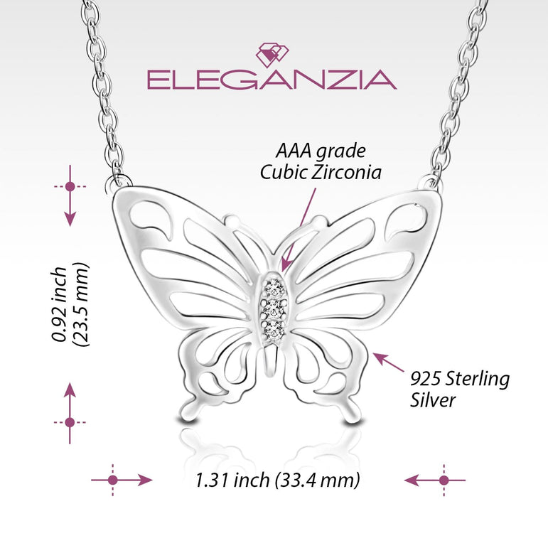 Simple CZ Butterfly Silver Necklace Pendant Necklace