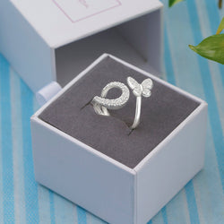 Silver Butterfly Ring Bypass Ring Band Adjustable Adjustable Ring