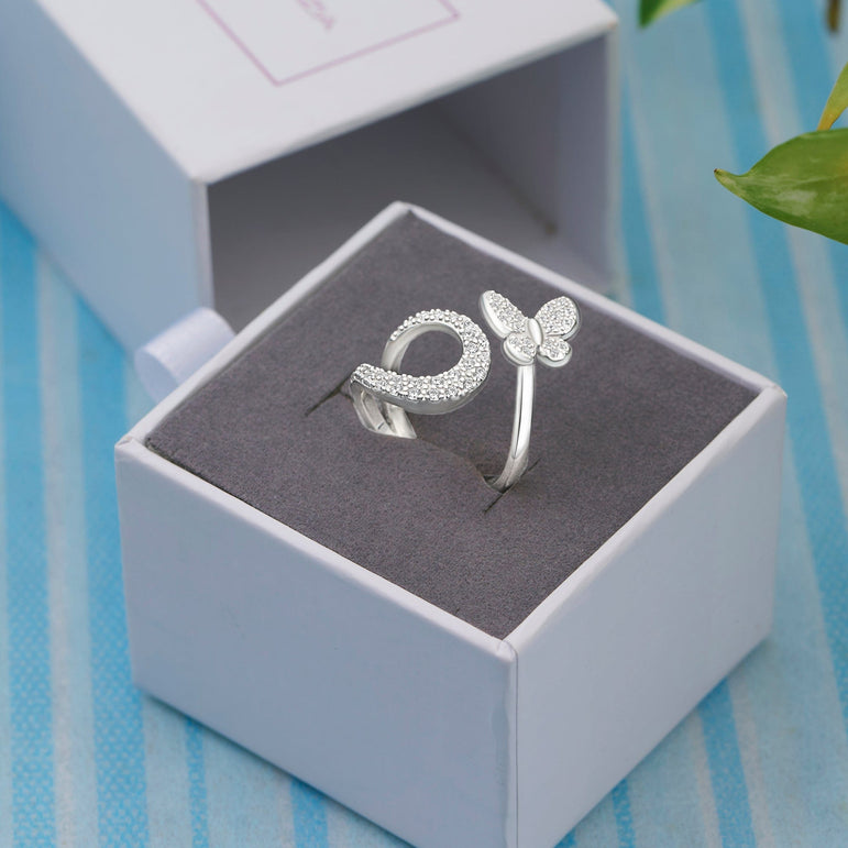Silver Butterfly Ring Bypass Ring Band Adjustable Adjustable Ring