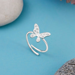 Dazzling CZ Butterfly Sterling Silver Ring Adjustable Ring