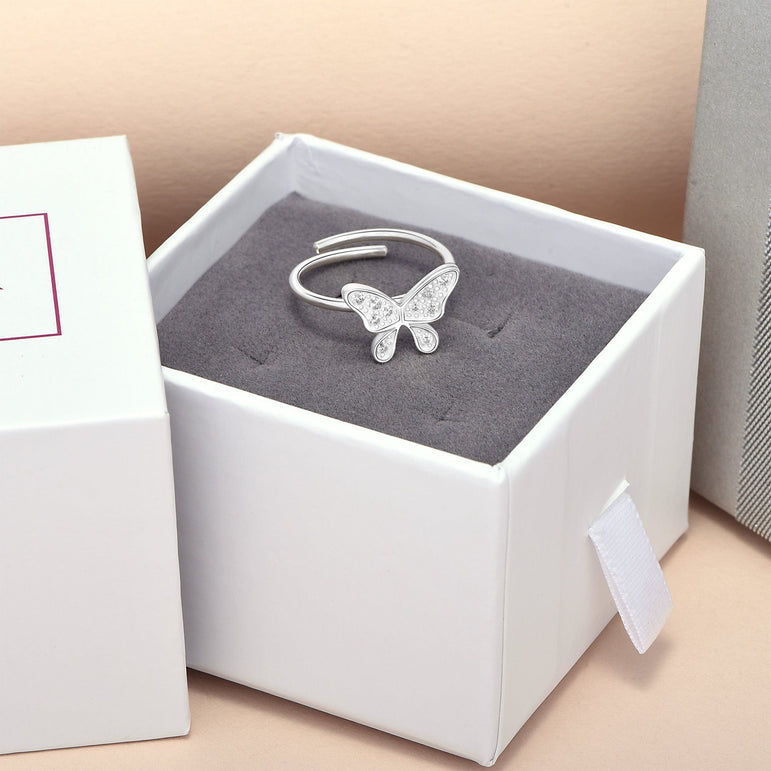 Dazzling CZ Butterfly Sterling Silver Ring Adjustable Ring