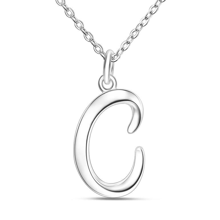 Cursive Letter Necklace Sterling Silver, 26 Alphabets Pendant Necklace