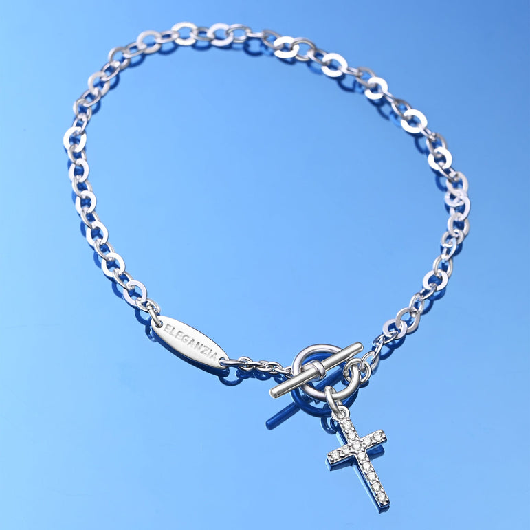 CZ Cross Bracelet in T-Bar Sterling Silver Bracelet Bracelet