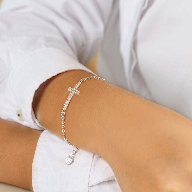 Classic Sideways Cross Bracelet Sterling Silver Bracelet