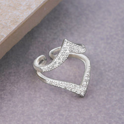 Chevron Ring Double CZ V Shape Ring Silver Adjustable Adjustable Ring