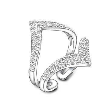 Chevron Ring Double CZ V Shape Ring Silver Adjustable Adjustable Ring