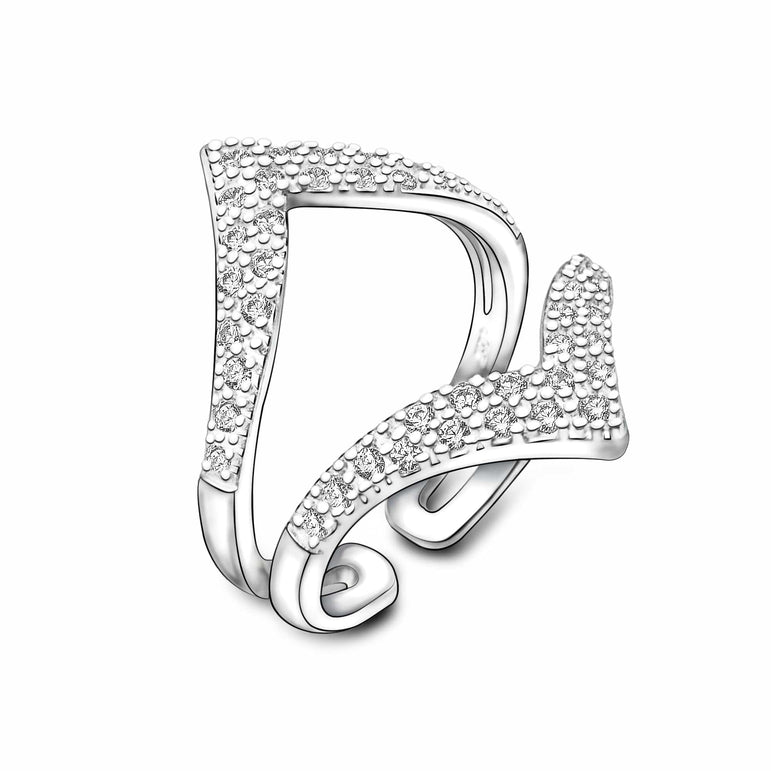 Chevron Ring Double CZ V Shape Ring Silver Adjustable Adjustable Ring