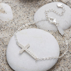 Classic Sideways Cross Bracelet Sterling Silver Bracelet