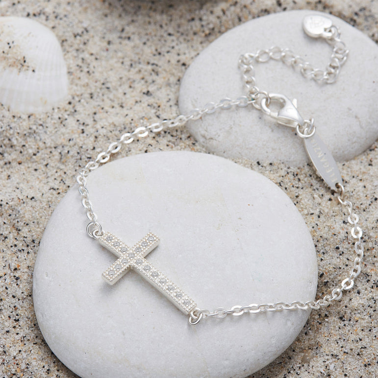 Classic Sideways Cross Bracelet Sterling Silver Bracelet