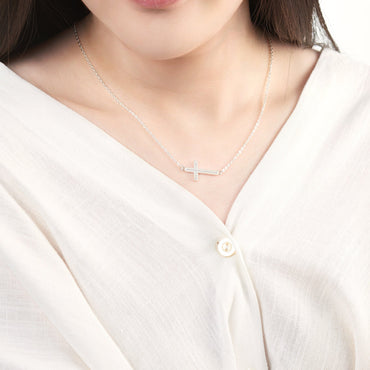 Classic Sideways Cross Necklace Sterling Silver Pendant Necklace