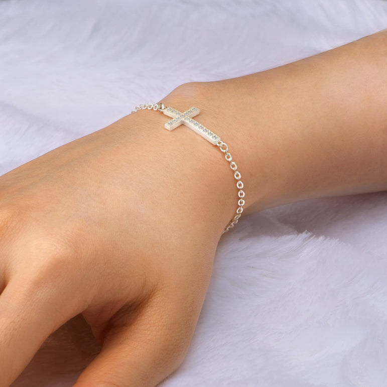 Classic Sideways Cross Bracelet Sterling Silver Bracelet