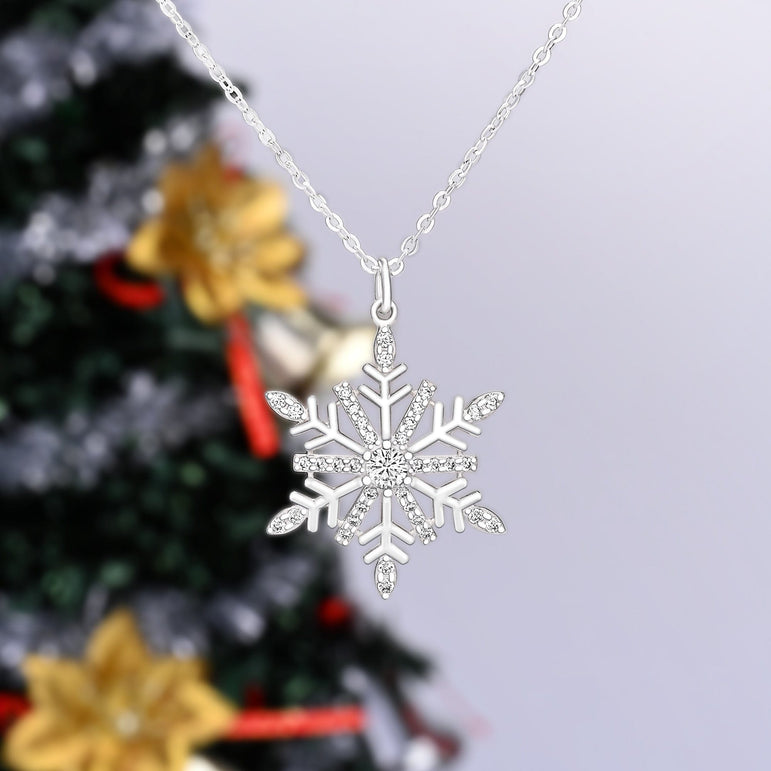 Frozen Winter CZ Snowflake Necklace Sterling Silver Pendant Necklace