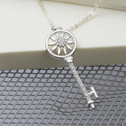 Circle Compass Key Necklace Silver Pendant Necklace