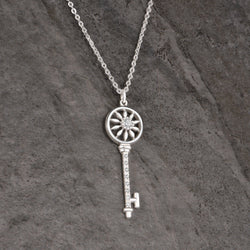 Circle Compass Key Necklace Silver Pendant Necklace