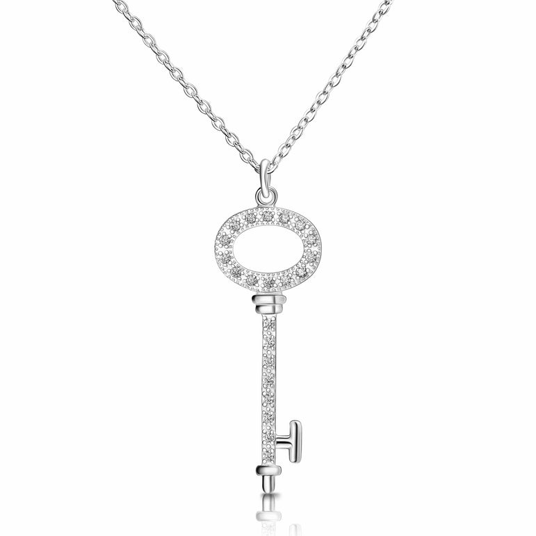 Open Circle Key Necklace Sterling Silver Pendant Necklace
