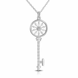 Circle Compass Key Necklace Silver Pendant Necklace