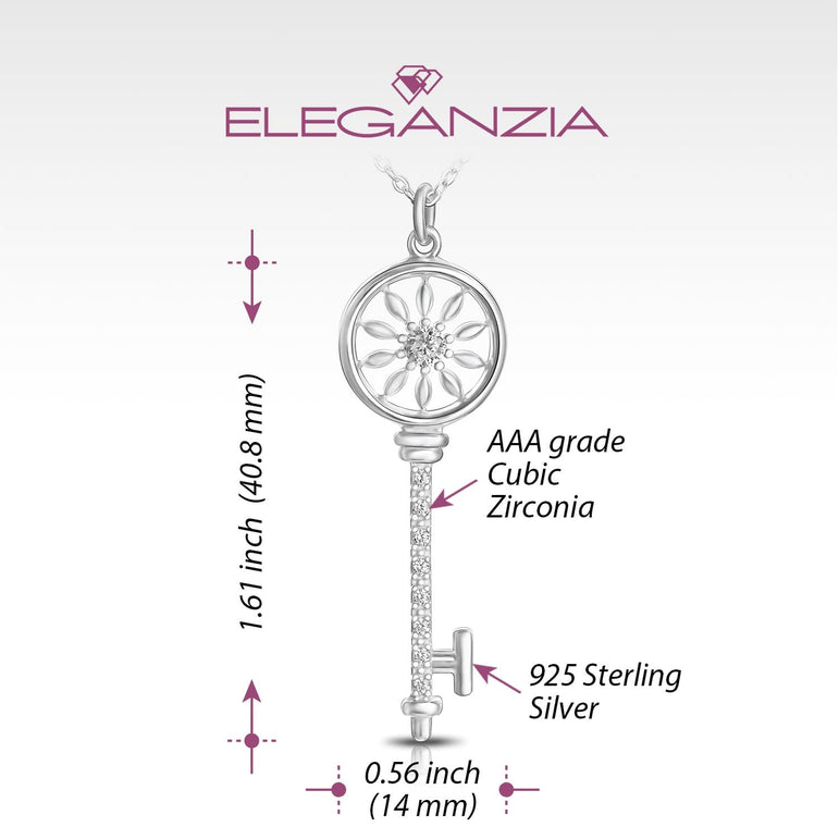 Circle Compass Key Necklace Silver Pendant Necklace