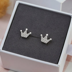 Cubic Zirconia Crown Earrings Studs Sterling Silver Stud Earrings