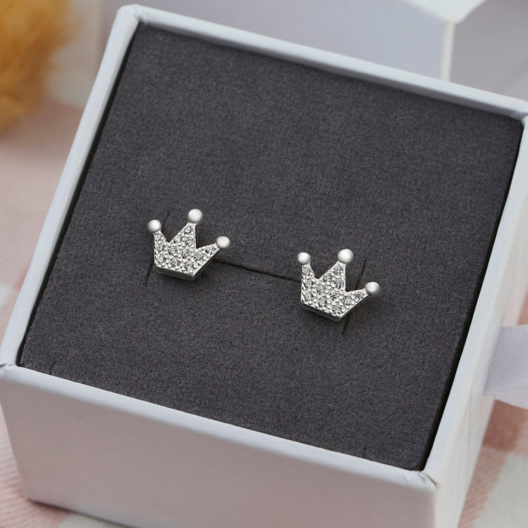 Cubic Zirconia Crown Earrings Studs Sterling Silver Stud Earrings